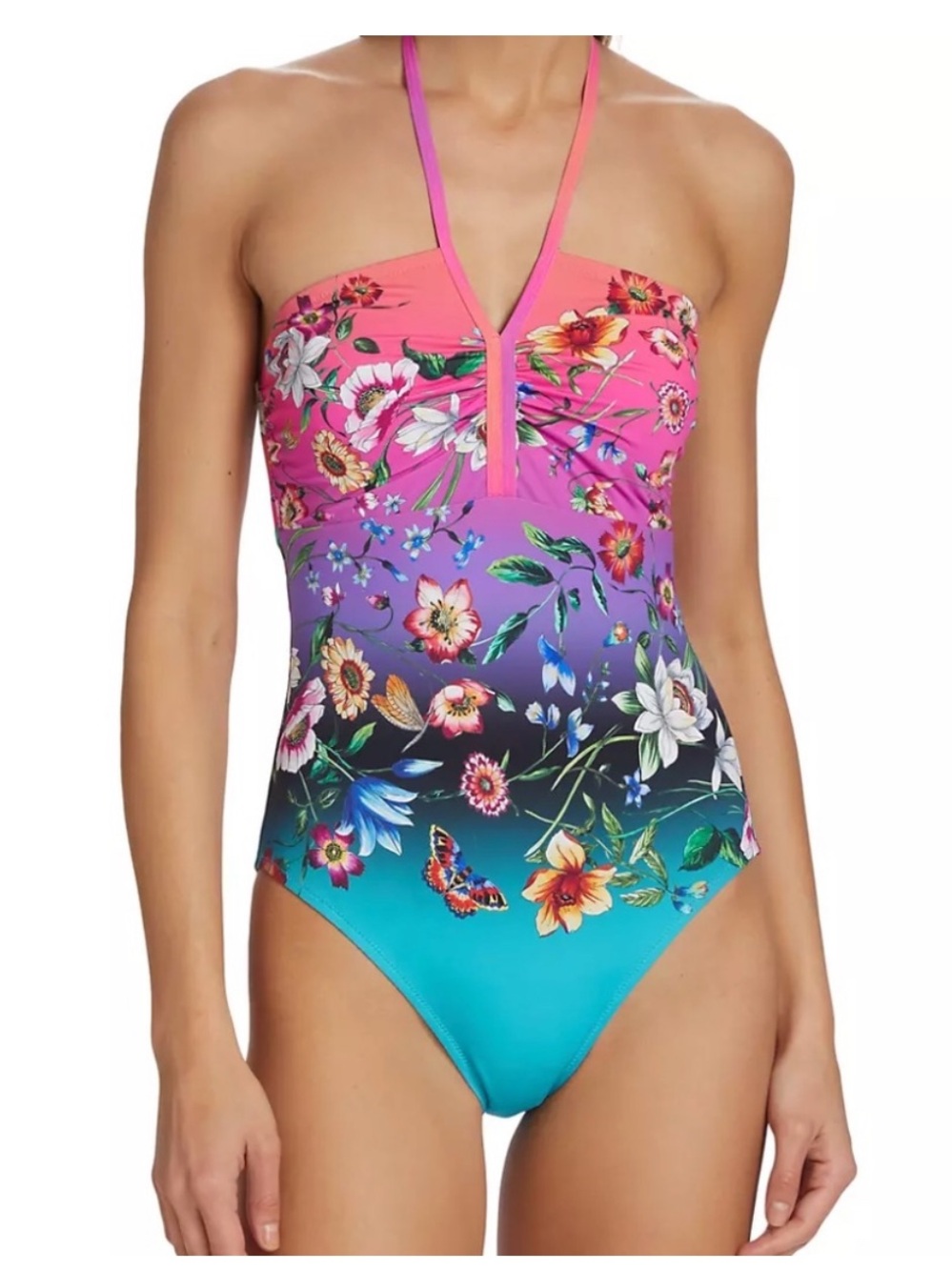 Johnny Was Ombre floral one-piece swimsuit